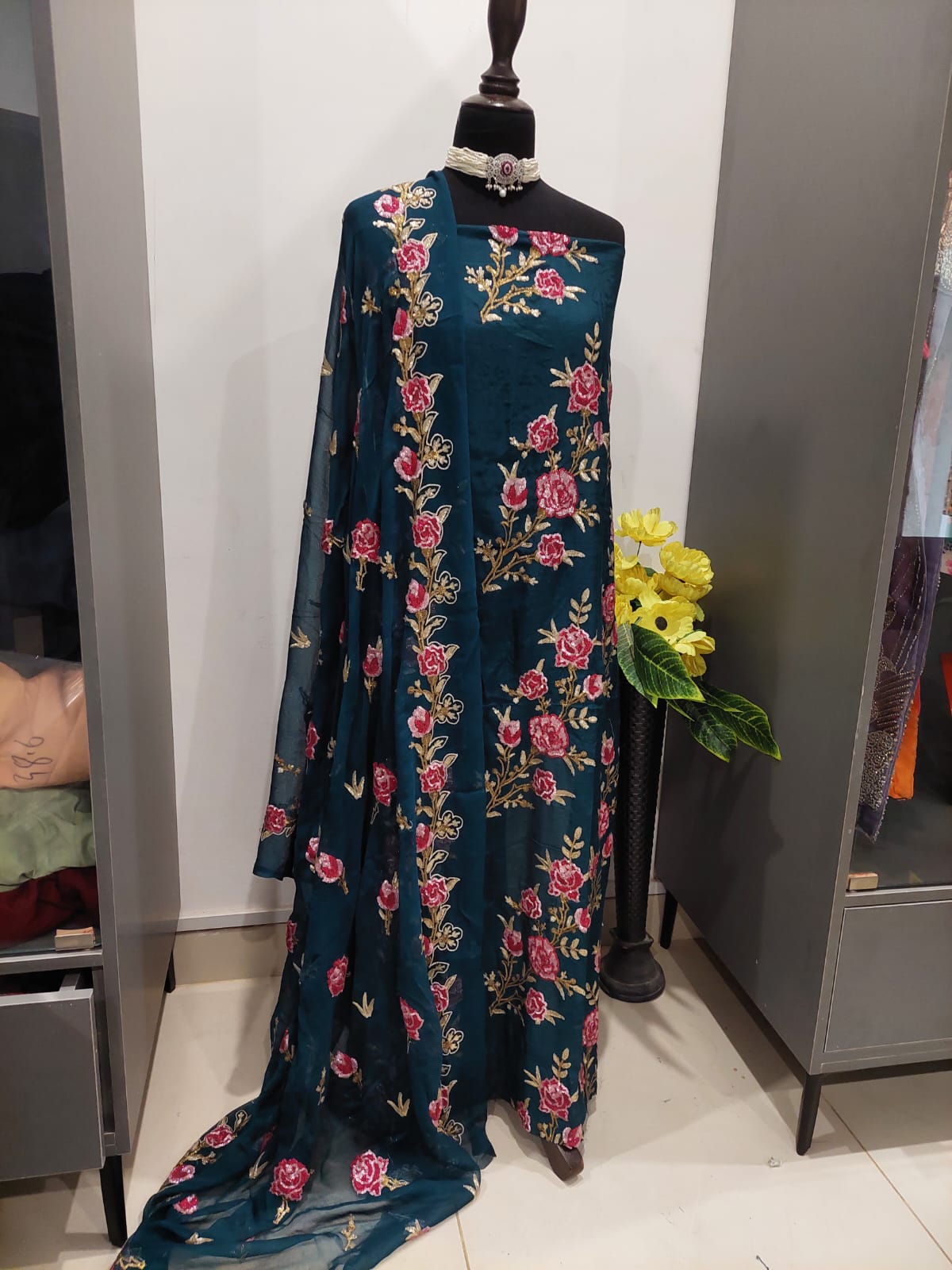 Sequence Work on Russian Silk with Pure Shifoon Dupatta (3-Piece Set)