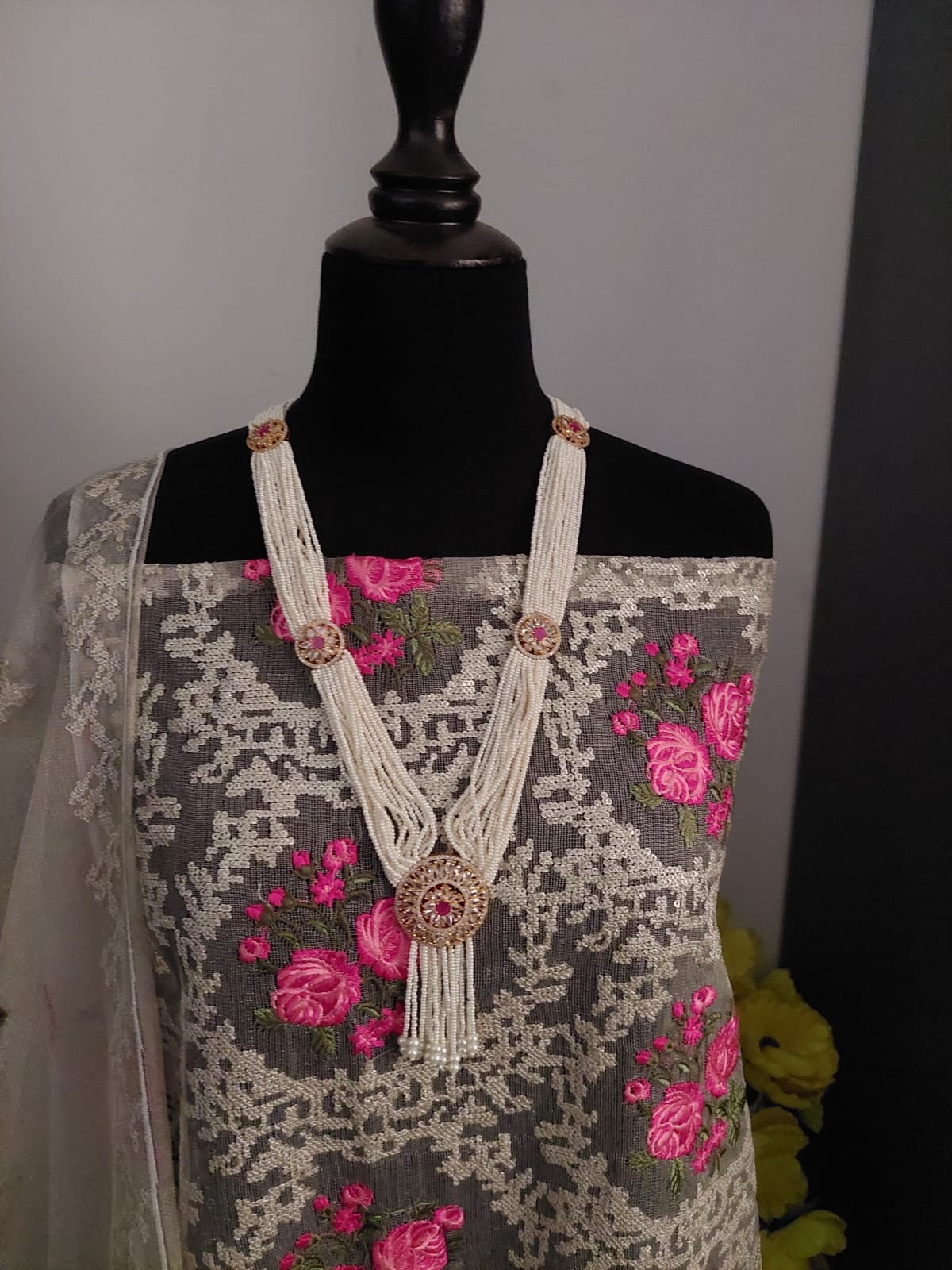Heavy Embroidery on Khadi Net 3 Piece