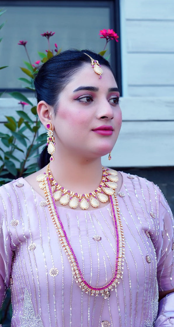 Blus Pink Crystal Full Elegant Set with Mala