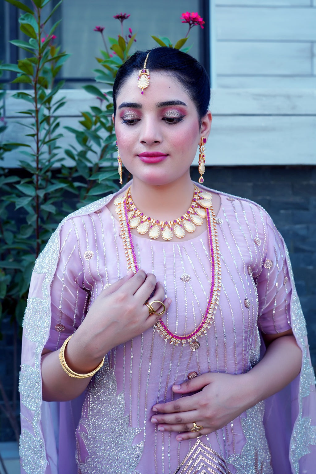 Blus Pink Crystal Full Elegant Set with Mala