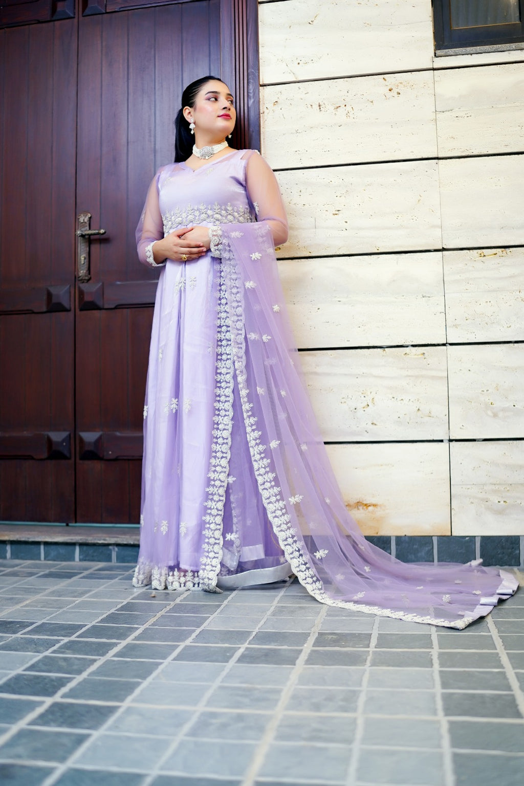 Cut Dana Net Maxi with Full Heavy Dupatta
