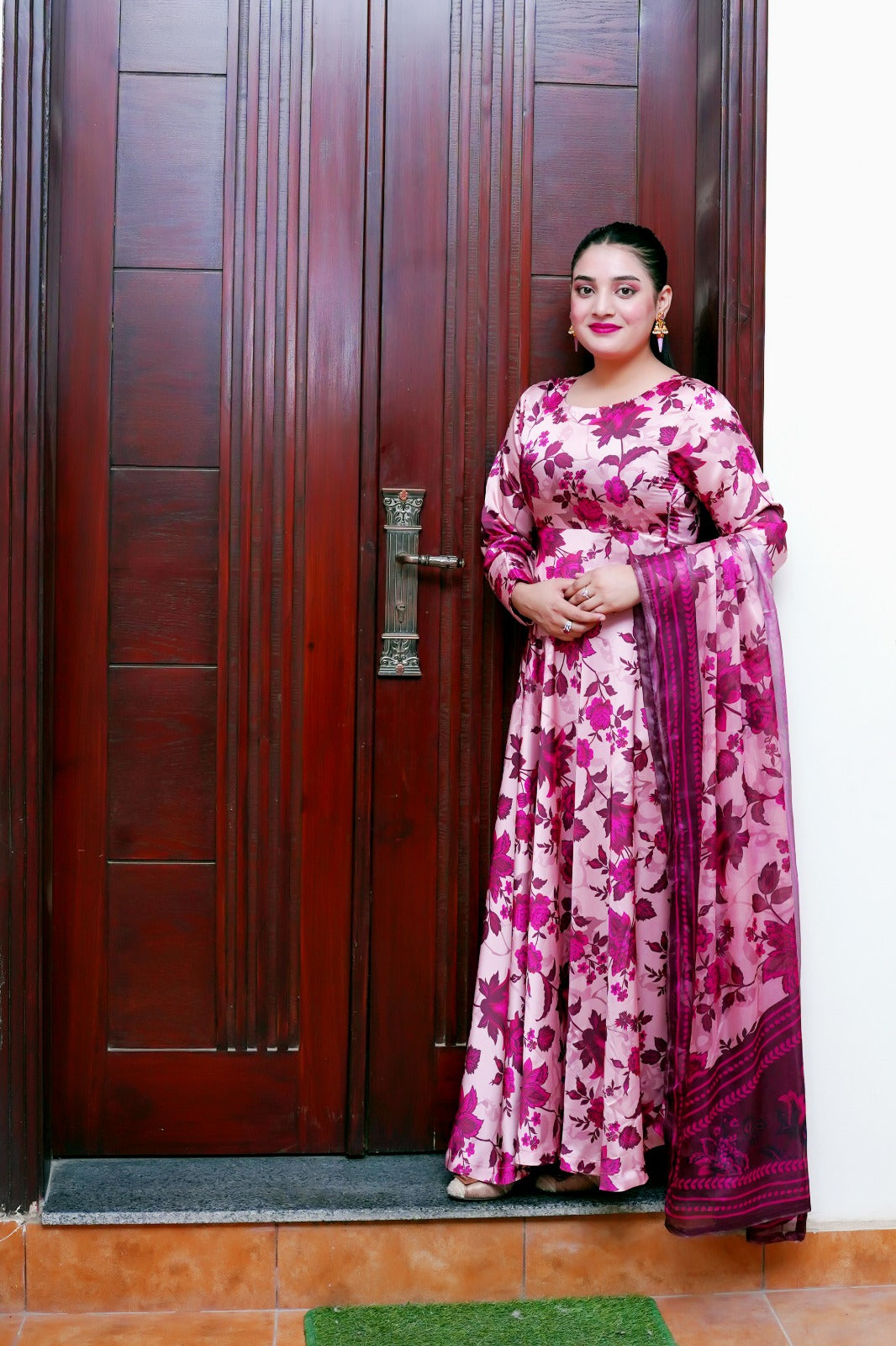 Shamoze Silk Maxi Digital Print with Dupatta