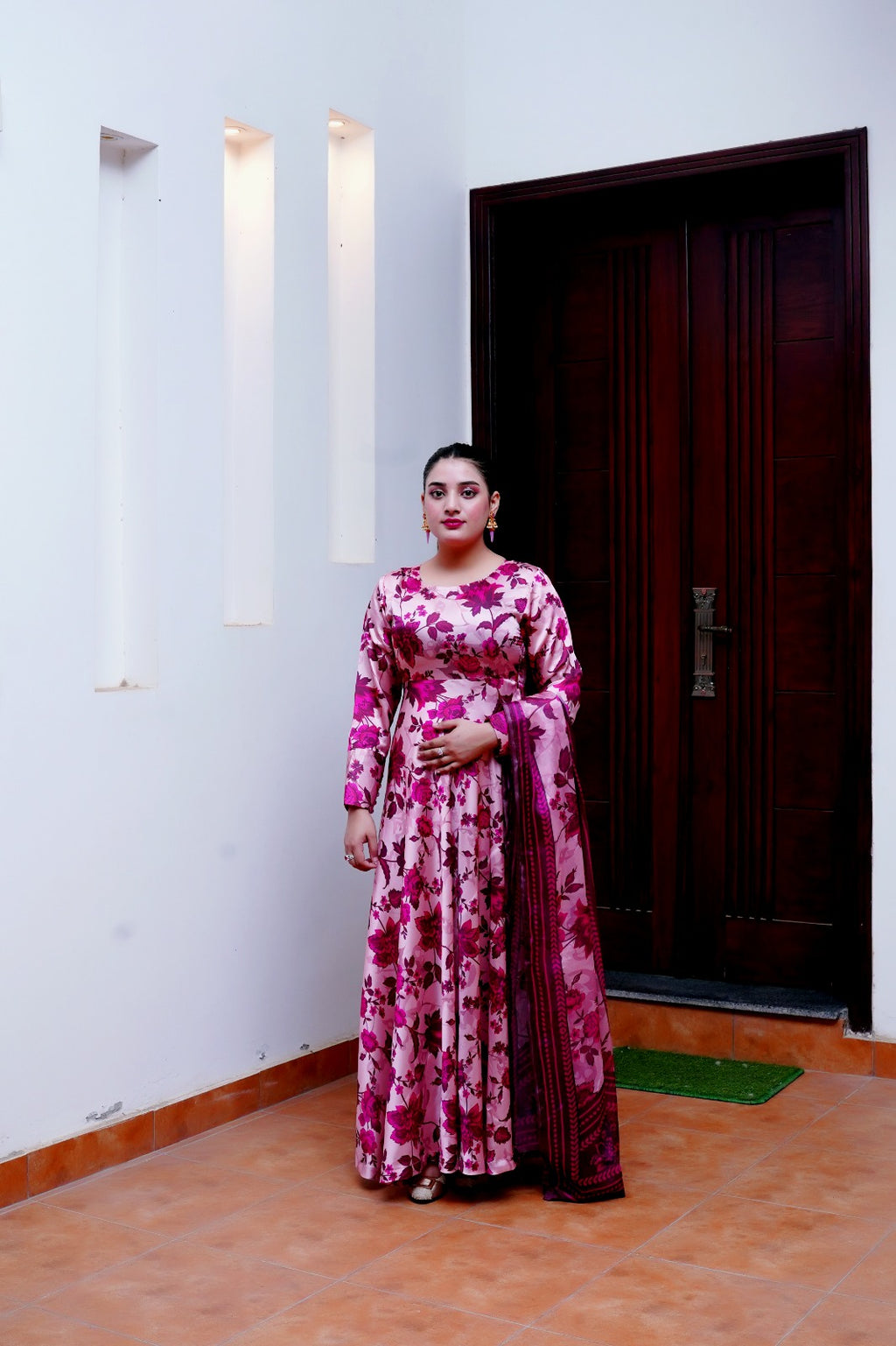 Shamoze Silk Maxi Digital Print with Dupatta