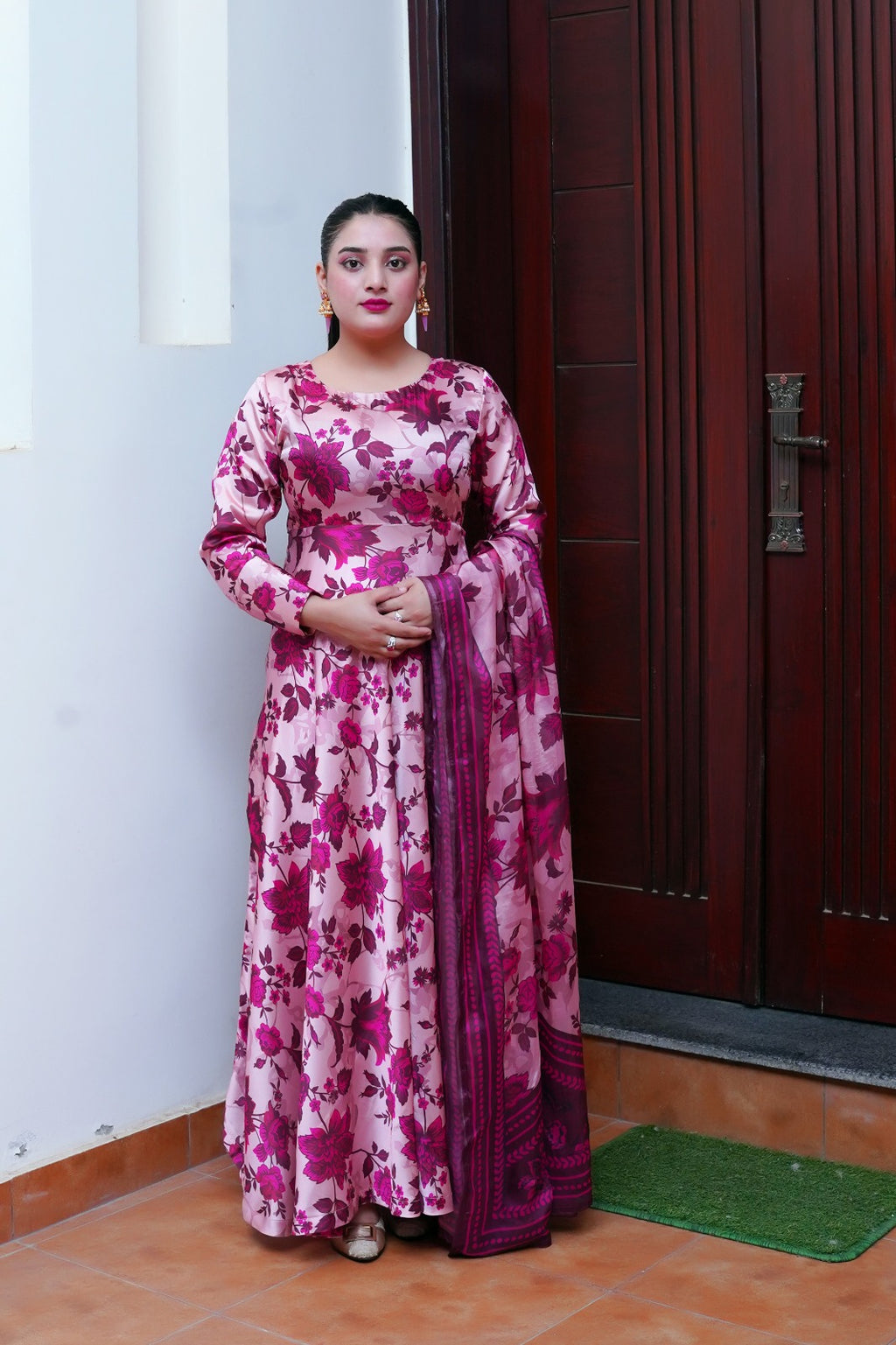 Shamoze Silk Maxi Digital Print with Dupatta