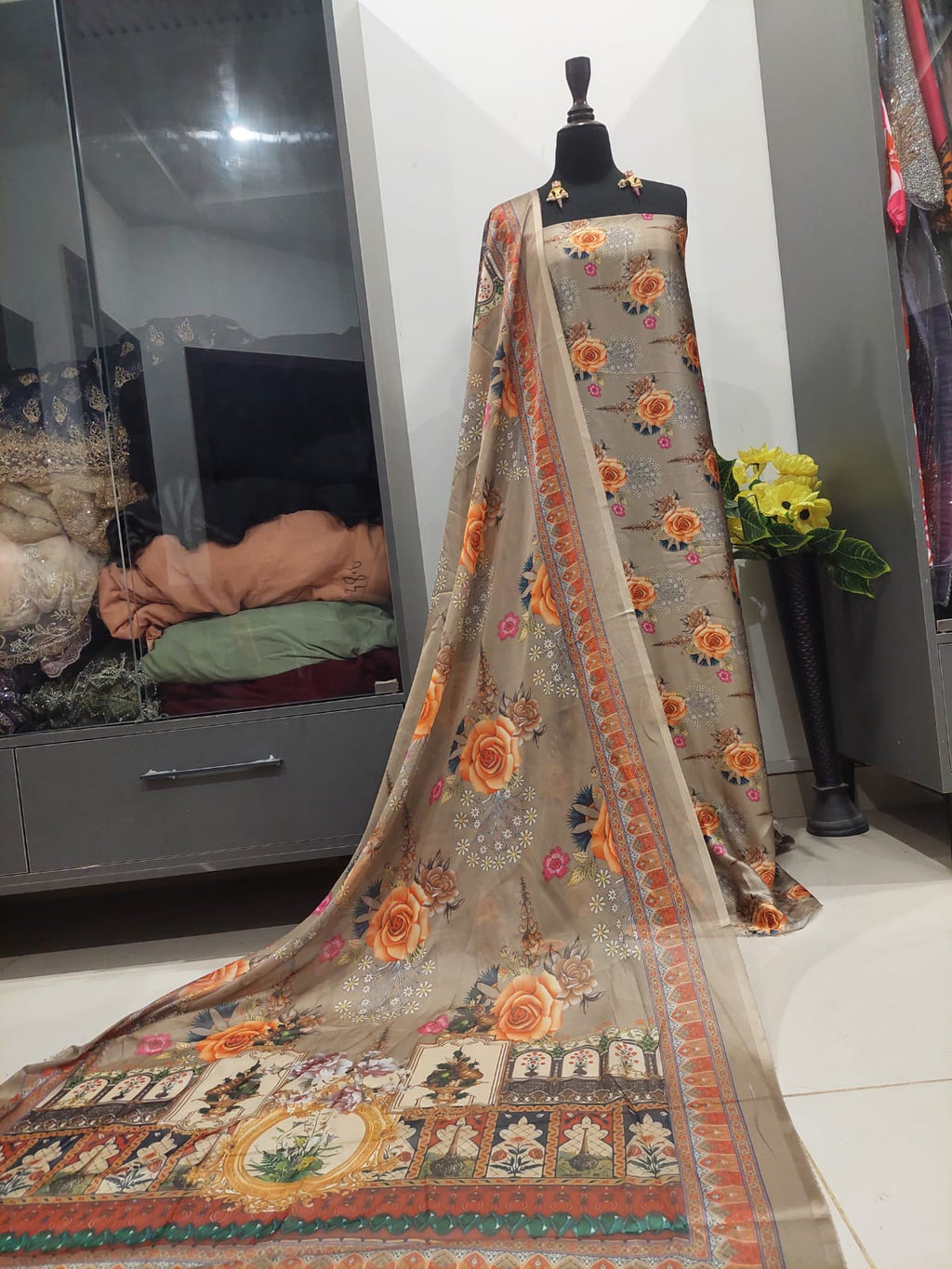 Shamooz Silk Digital Print Dress with Dupatta