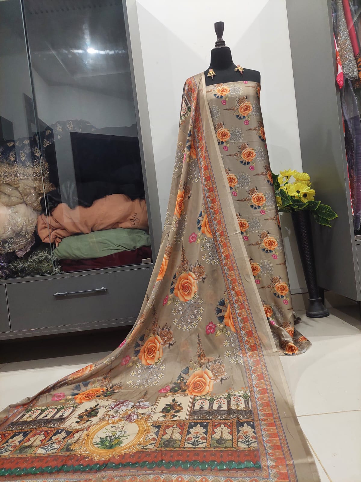 Shamooz Silk Digital Print Dress with Dupatta