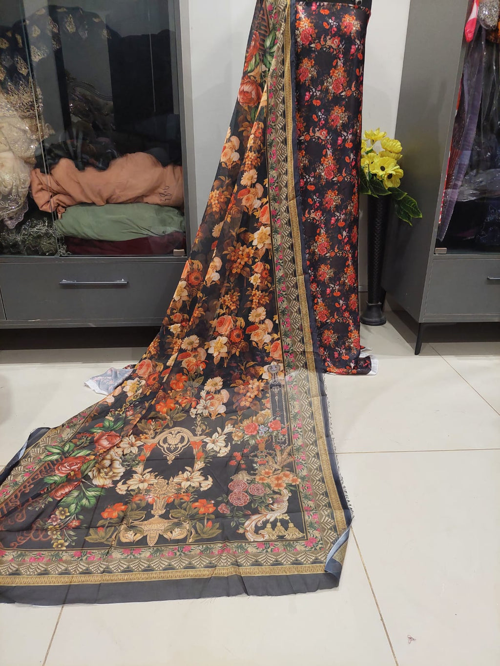 Shamooz Silk Digital Print Dress with Dupatta