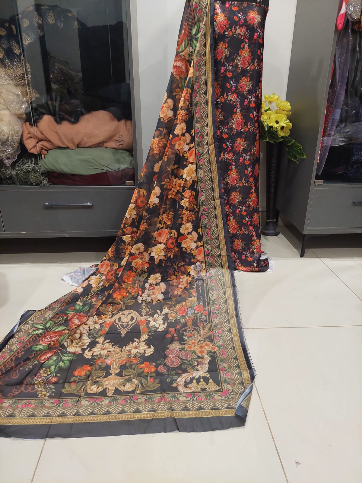 Shamooz Silk Digital Print Dress with Dupatta