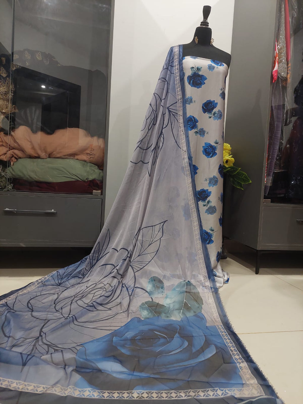 Shamooz Silk Digital Print Dress with Dupatta