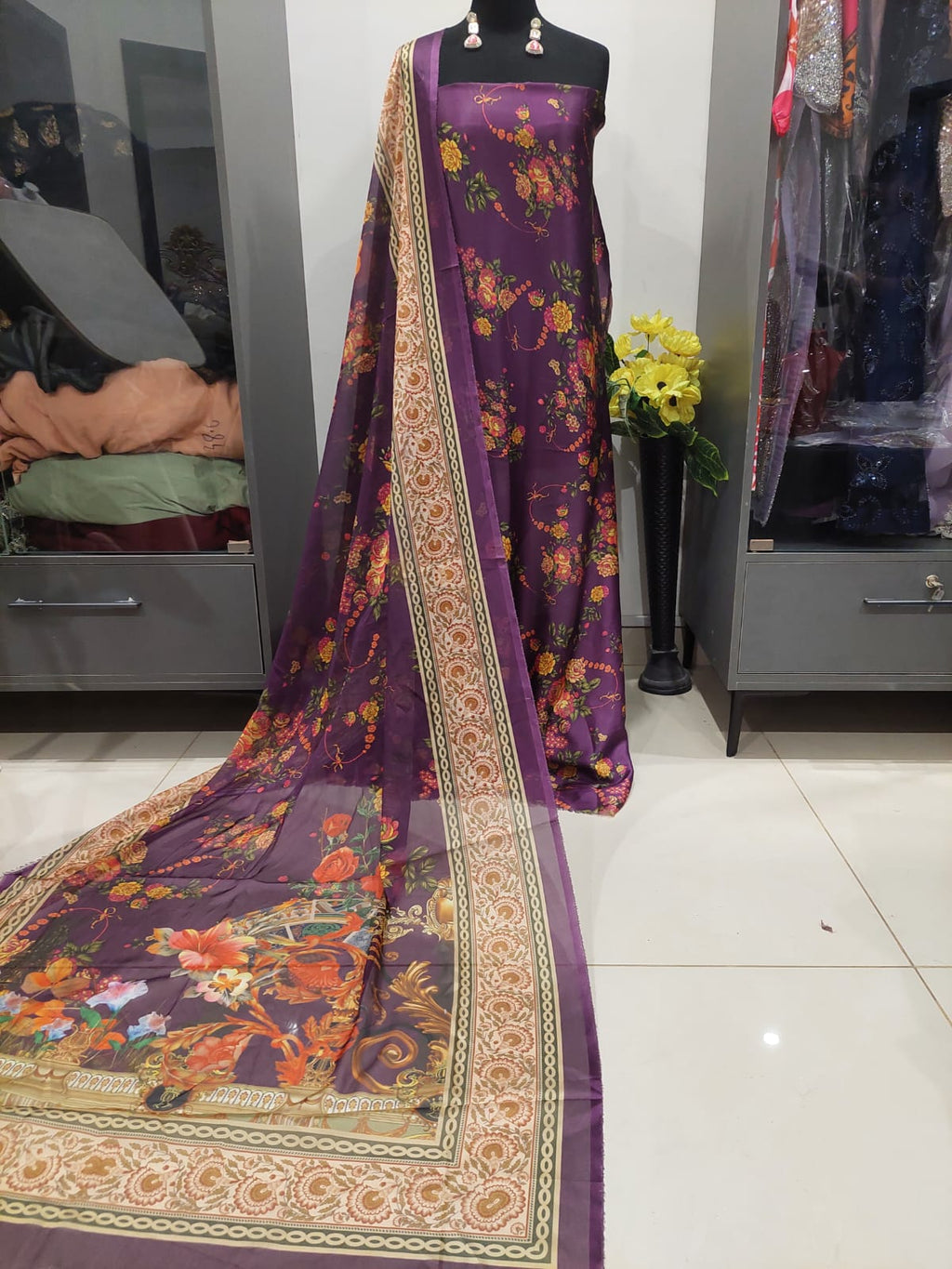 Shamooz Silk Digital Print Dress with Dupatta