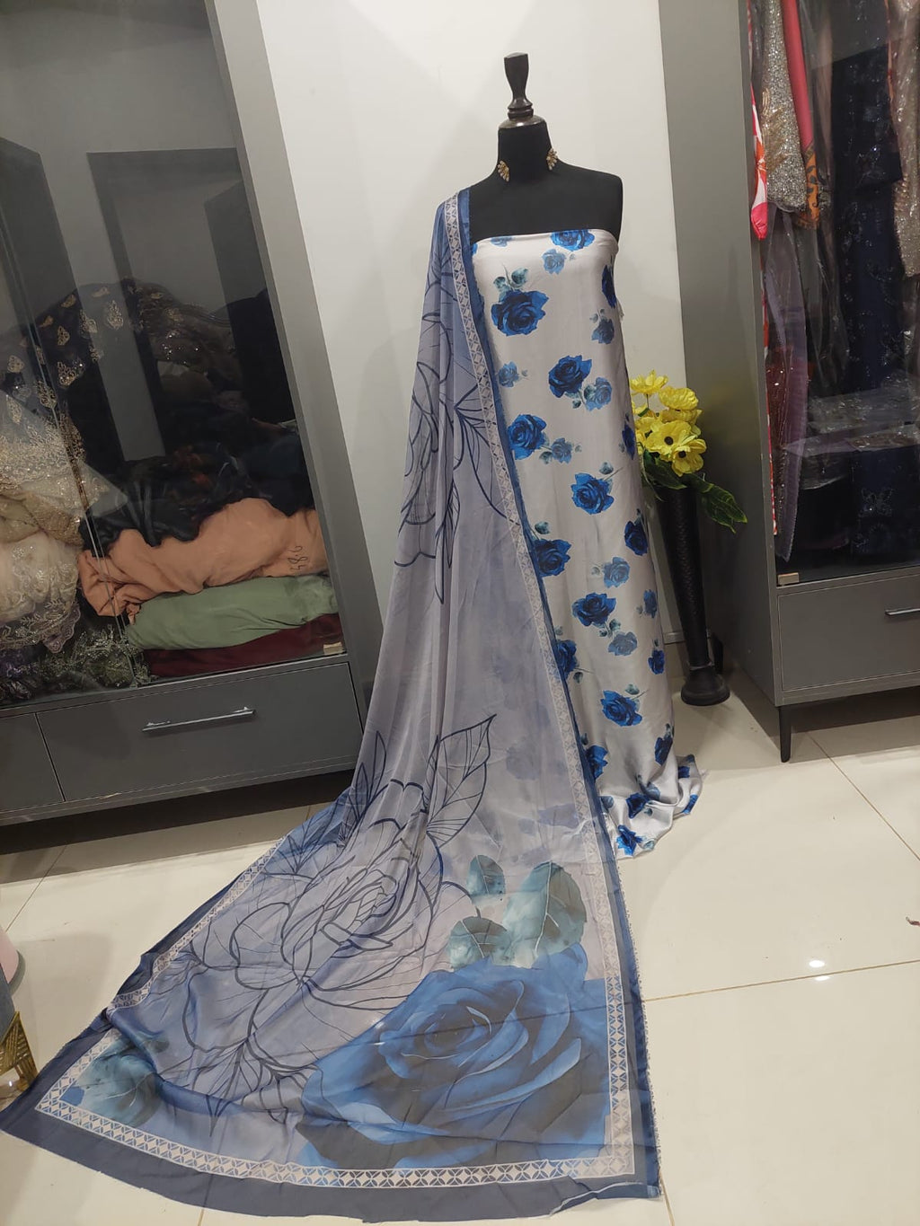 Shamooz Silk Digital Print Dress with Dupatta