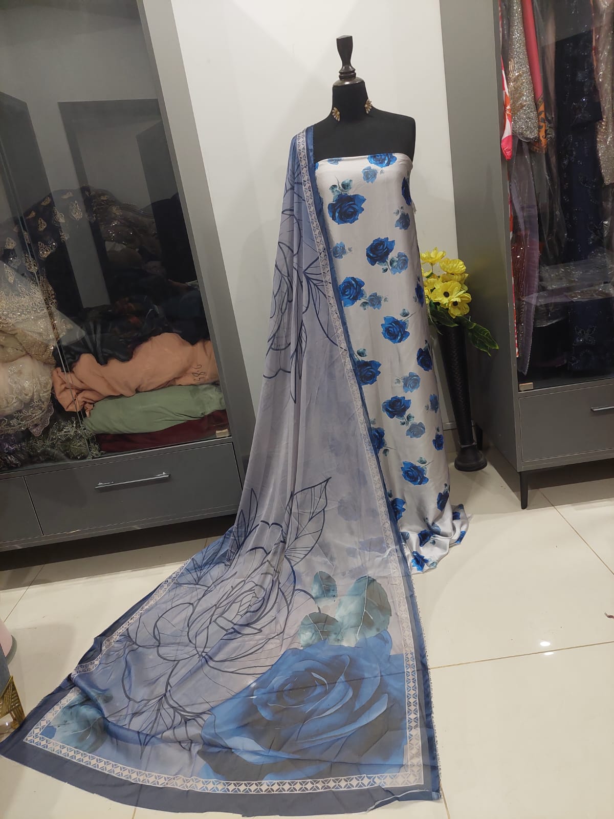 Shamooz Silk Digital Print Dress with Dupatta