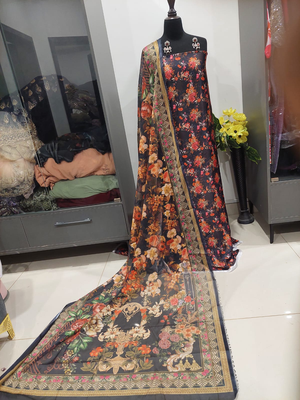 Shamooz Silk Digital Print Dress with Dupatta