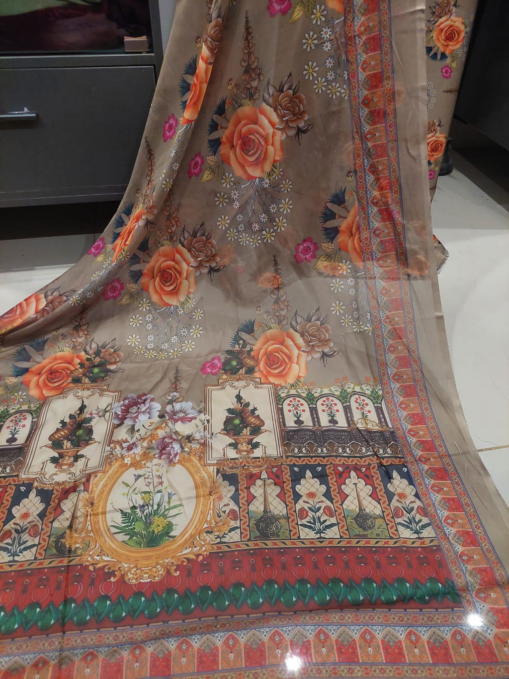 Shamooz Silk Digital Print Dress with Dupatta