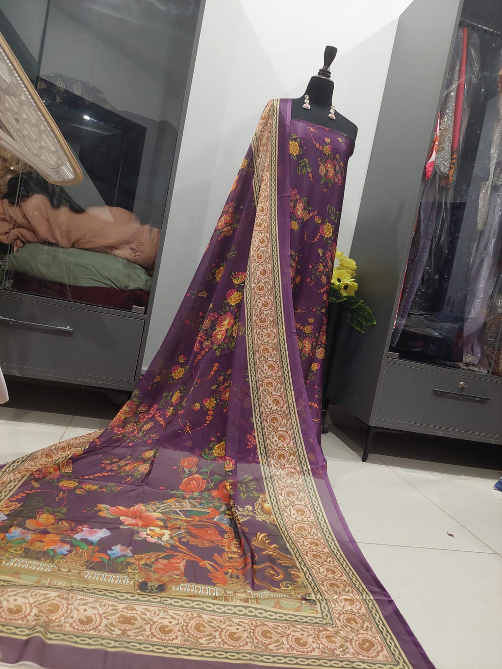 Shamooz Silk Digital Print Dress with Dupatta