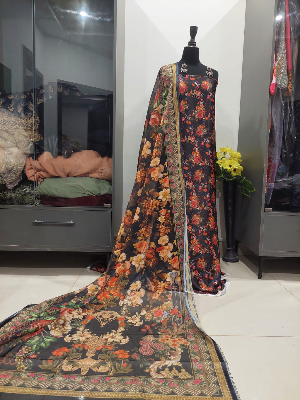 Shamooz Silk Digital Print Dress with Dupatta