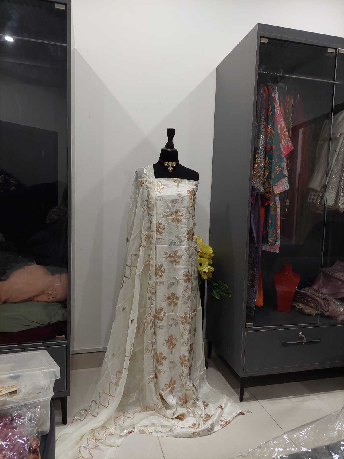 Muqaish Work on Russian Silk with Pure Shifoon Dupatta