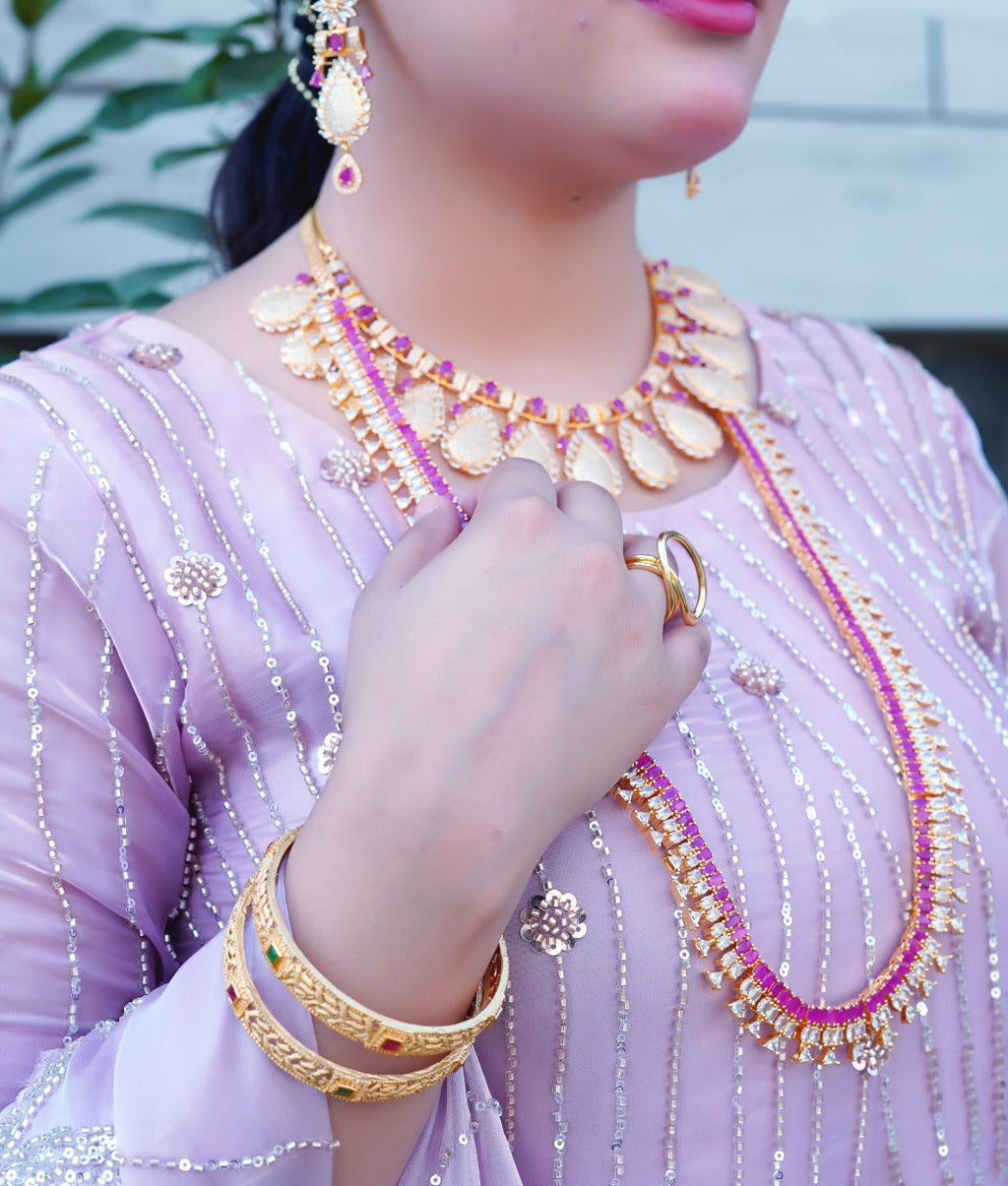Blus Pink Crystal Full Elegant Set with Mala